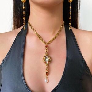 HANDMADE Stainless Steel Gold Chain Rhinestone Gemstone Dopamine necklace